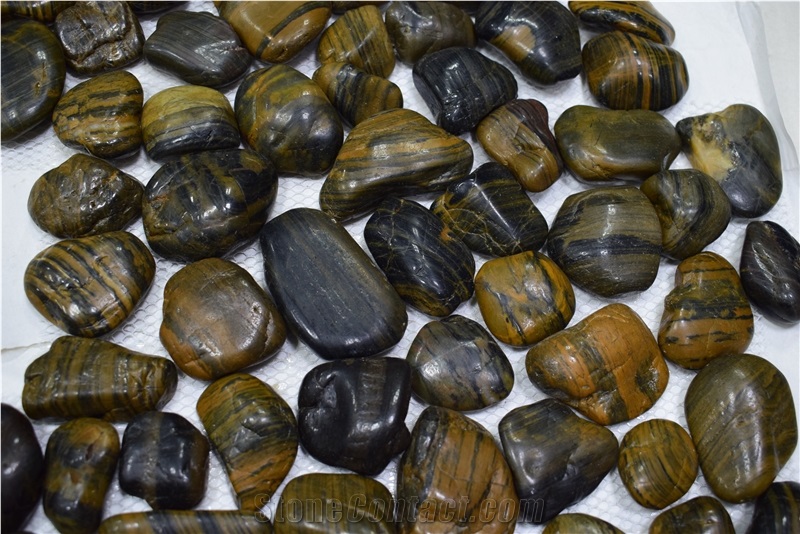Home Decoration River Mixed Polished Garden Path Striped Pebbles