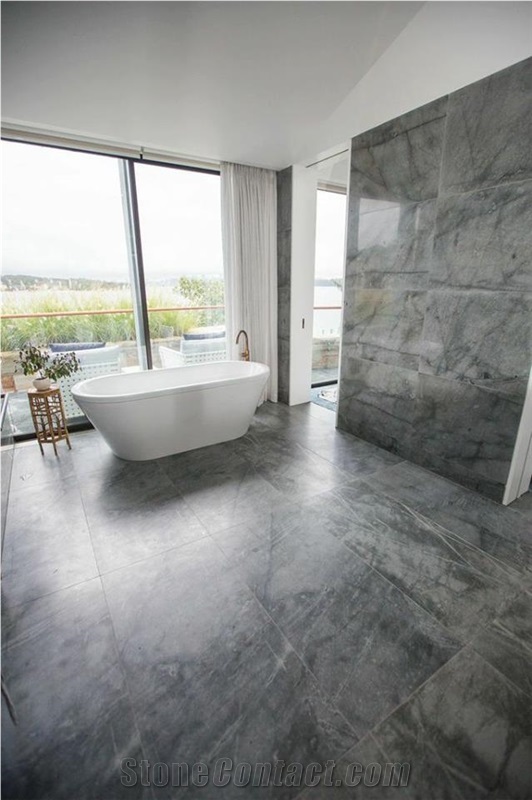Pacific Honed Marble Wall and Floor Bath Design
