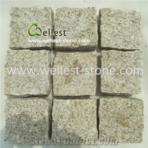 Beige Yellow Granite Cobble Cube Stone for Walkway Driveway