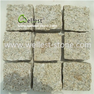 Beige Yellow Granite Cobble Cube Stone for Walkway Driveway