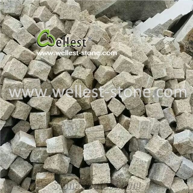 Beige Yellow Granite Cobble Cube Stone for Walkway Driveway