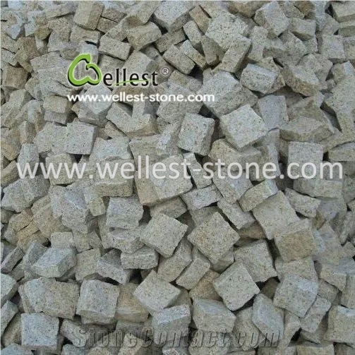Beige Yellow Granite Cobble Cube Stone for Walkway Driveway