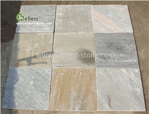 China Yellow Wood Grain Slate Tile for Villa Floor Covering Cladding
