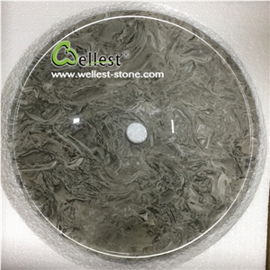 King Flower Grey Marble Round Sink Basin for Bathroom Kitchen Toilet