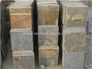 Rusty Yellow Green Slate Tile for Villa Floor Covering Cladding