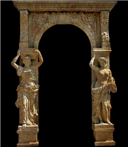 Tan Brown Marble Door Surround for Main Entry with Sculpture