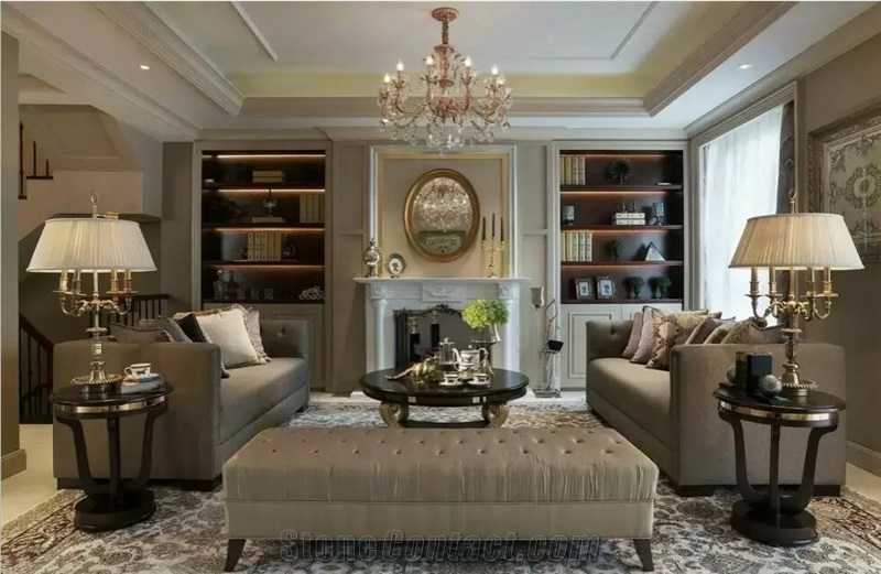 White Marble Fireplace Mantel Surround with Column Design