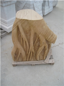 Wooden Veins Sandstone Stool with Carving
