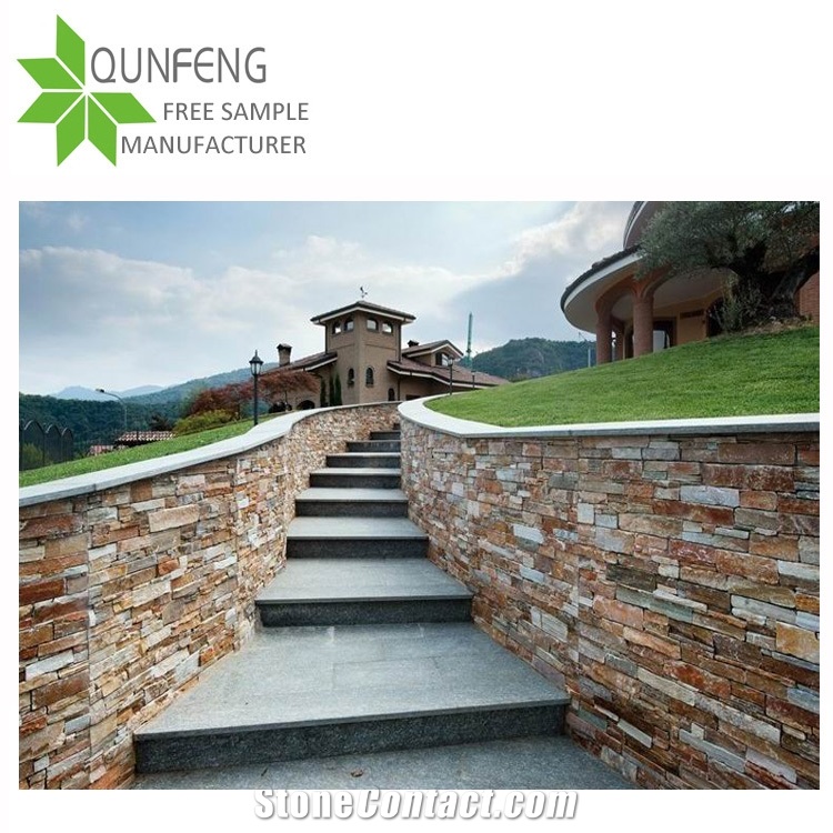 Yellow Slate Cement Stacked Stone Culture Stone Back Concrete/ Column