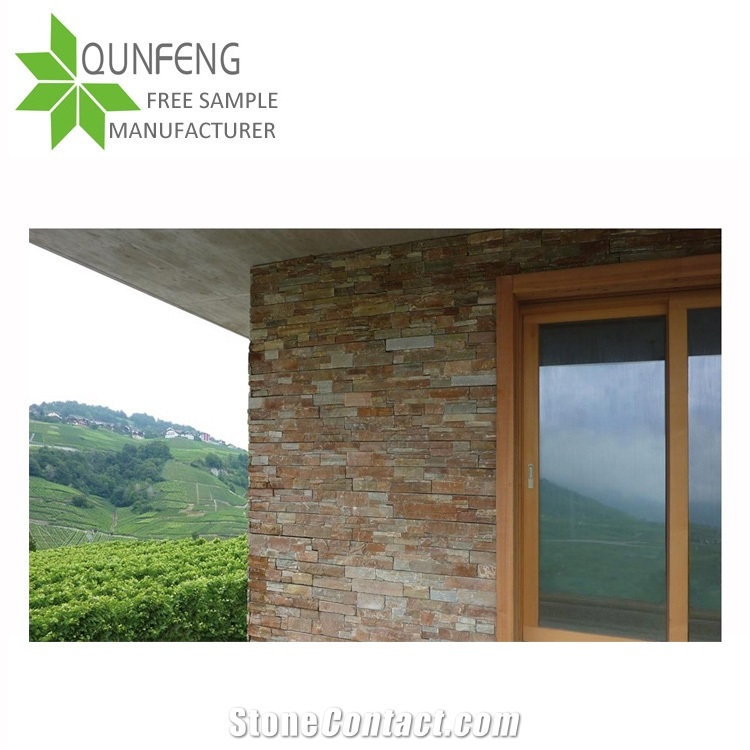 Yellow Slate Cement Stacked Stone Culture Stone Back Concrete/ Column