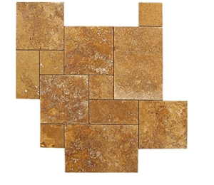 Honed Filled Yellow Travertine French Pattern Patio Paving Tile