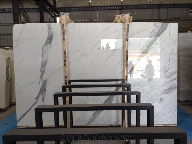 Statuario Marble Tiles White Marble Slabs with Grey Veins White Marble