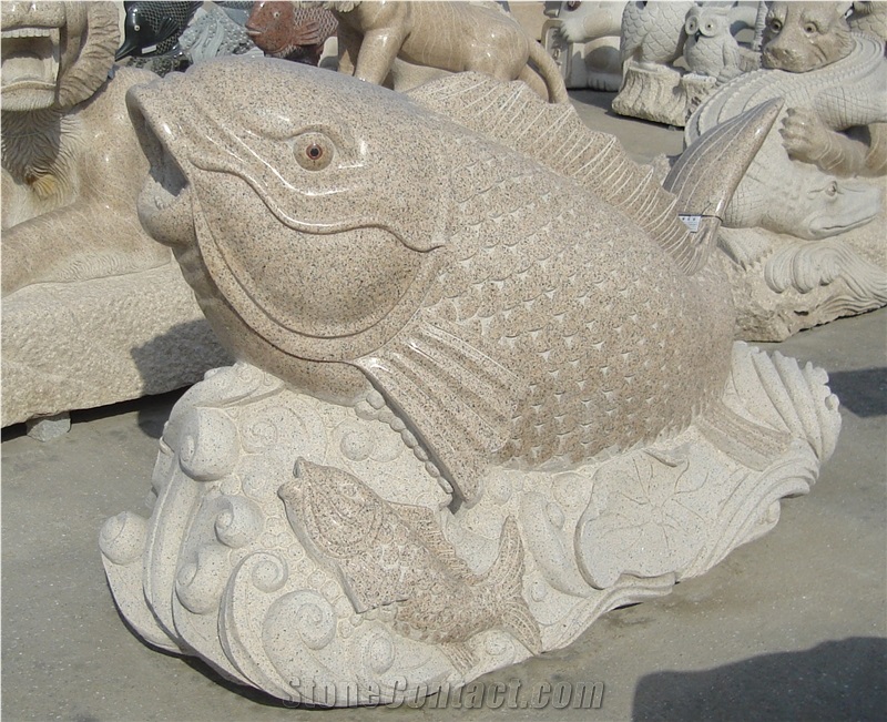 China Factory Granite Fish Sculptures Garden Stone Carvings