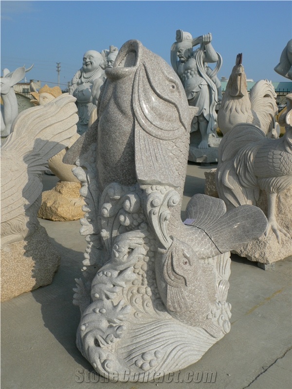 China Factory Granite Fish Sculptures Garden Stone Carvings