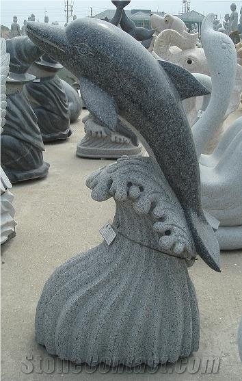 China Factory Handcarved Dolphin Sculptures Garden Stone Carvings