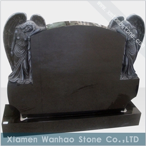 China Shanxi Black Granite Tombstone Angel Monument Engraved Family Memorials