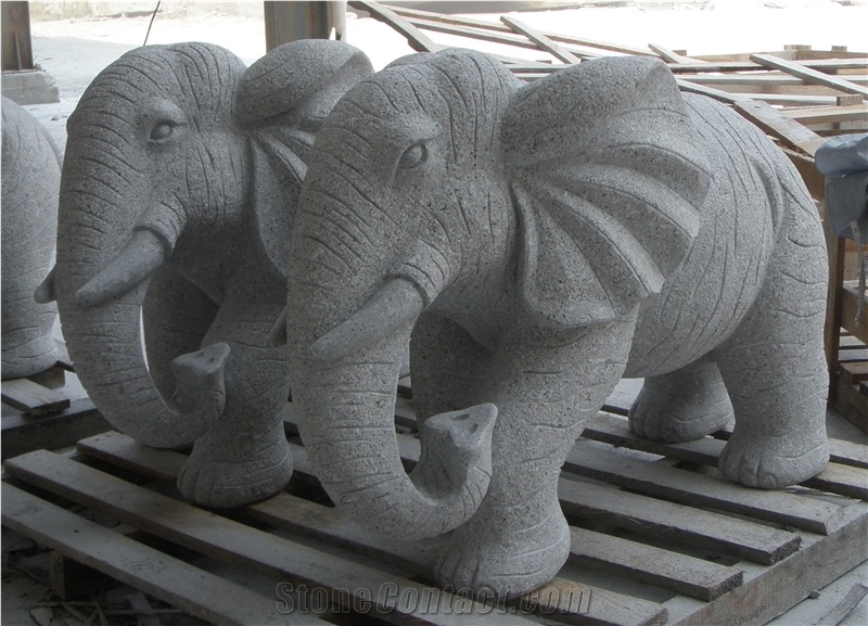 Granite Elephant Sculptures Garden Carvings Landscaping Decoration