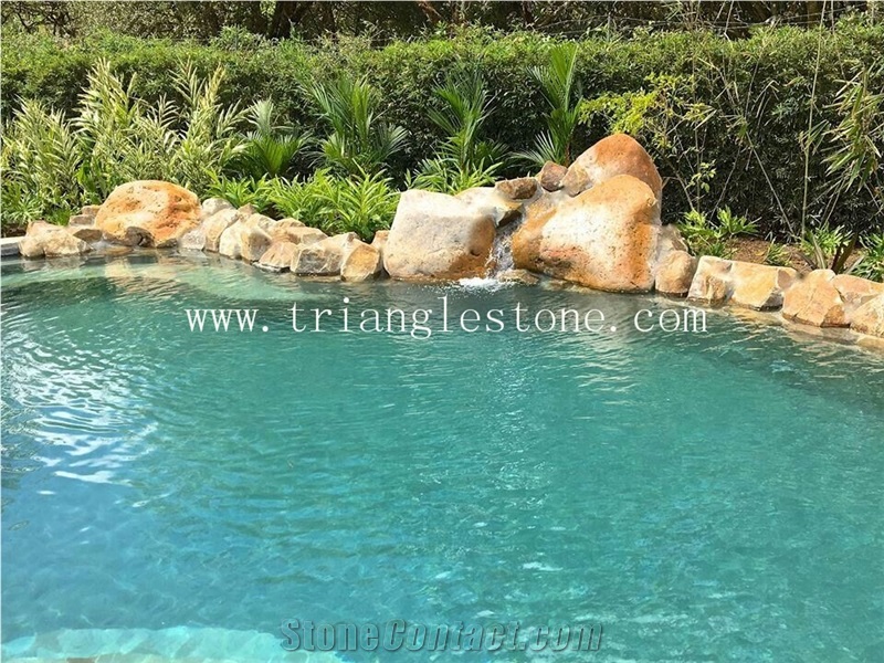 China Peacock Green Stone Tiles for Pool Paving