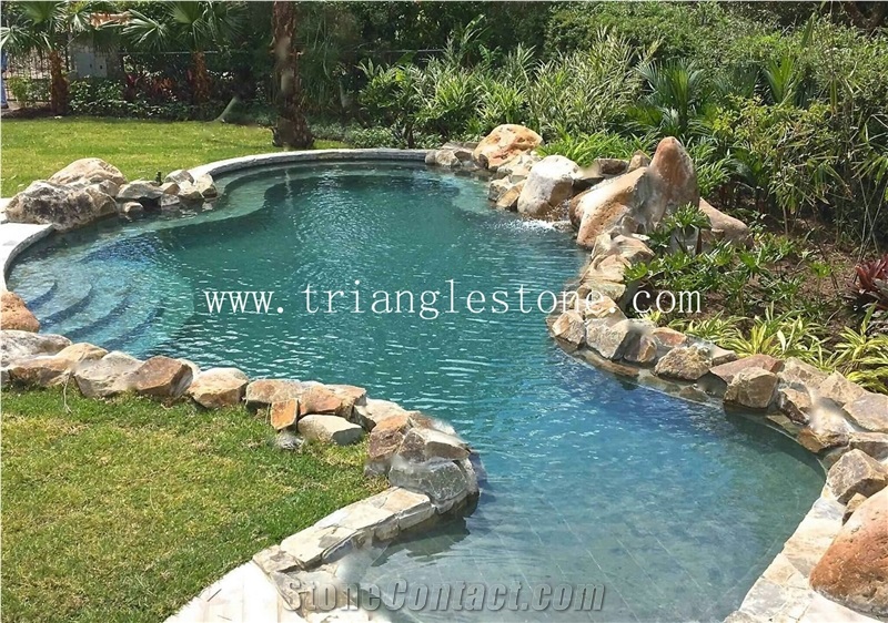 China Peacock Green Stone Tiles for Pool Paving