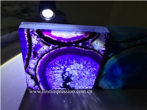 Backlit Semiprecious Stone/Blue Onyx Agate Tile/Natural Gemstone Slab