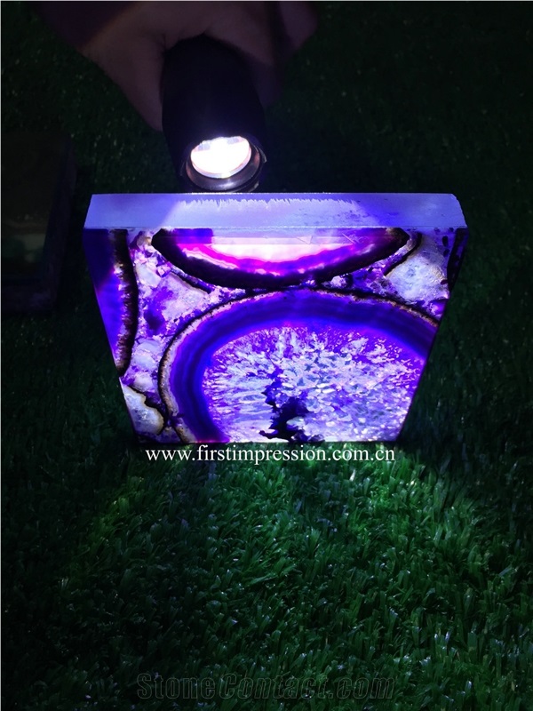 Backlit Semiprecious Stone/Lilac Agate Tile/Natural Gemstone Slab