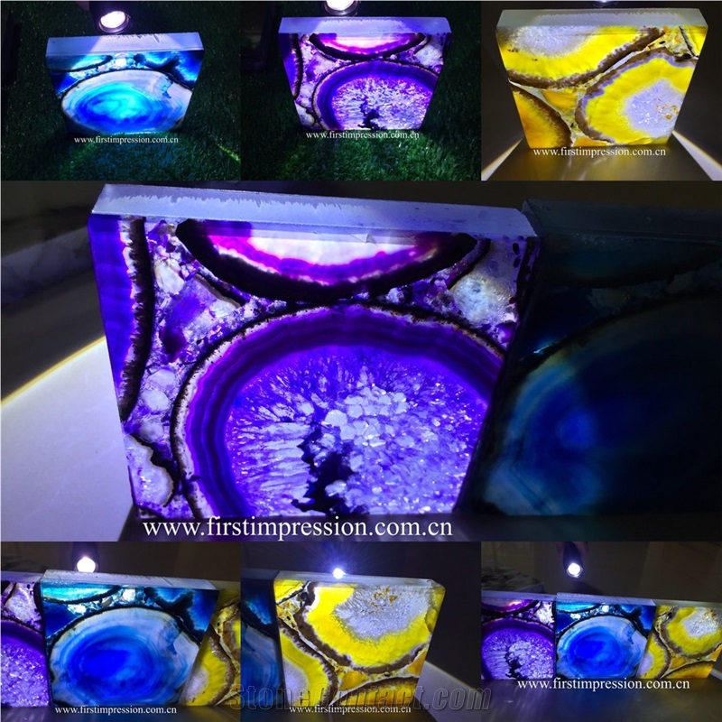 Backlit Semiprecious Stone/Lilac Agate Tile/Natural Gemstone Slab