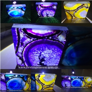 Backlit Semiprecious Stone/Lilac Agate Tile/Natural Gemstone Slab