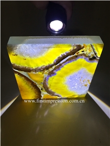 Backlit Semiprecious Stone/Yellow Agate Tile/Natural Gemstone Slab