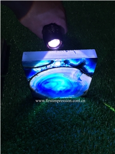 Blue Agate Slab/Backlit Semiprecious Stone/Natural Gemstone Slab