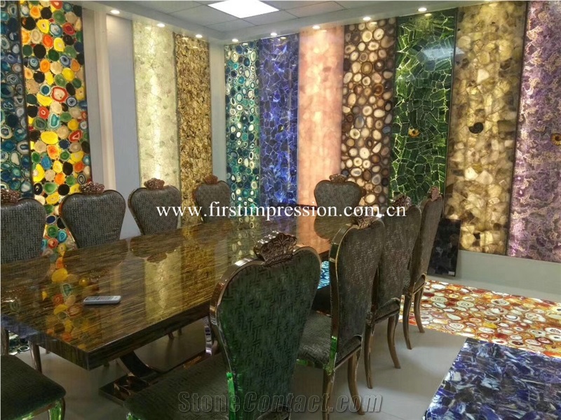 Blue Agate Slab/Backlit Semiprecious Stone/Natural Gemstone Slab