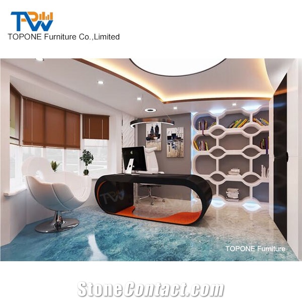 Black Artificial Marble Stone Modern Computer Office Desk Tops Design