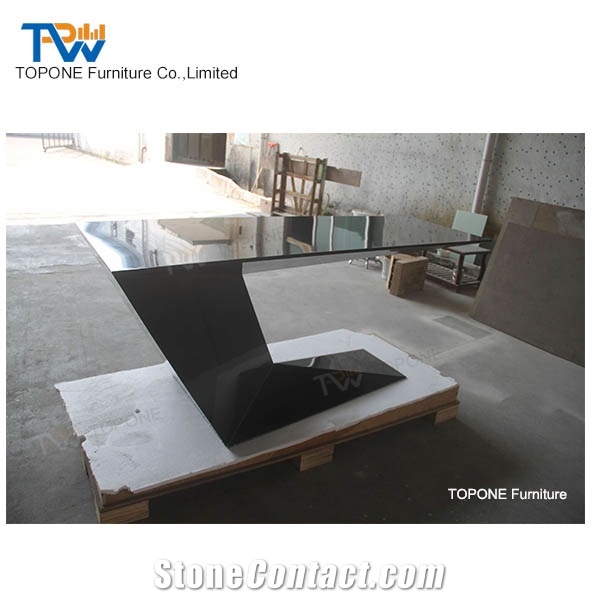 Black Artificial Marble Stone Modern Computer Office Desk Tops Design