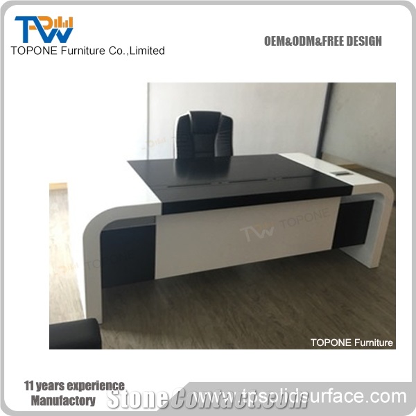 Black Artificial Marble Stone Modern Computer Office Desk Tops Design
