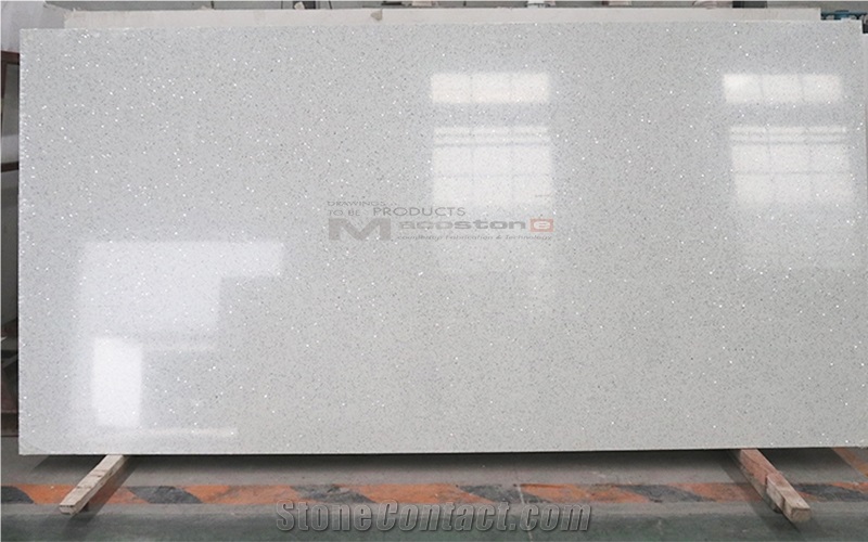 Artificial Sparkling White Quartz Stone Slab