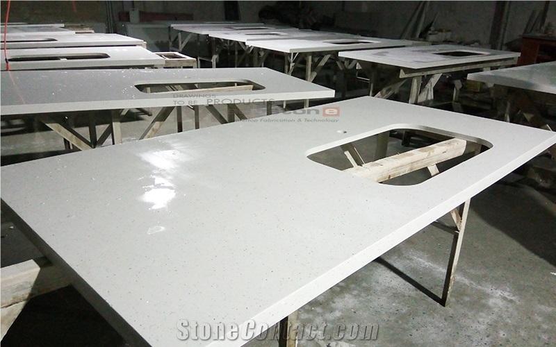 Artificial Sparkling White Quartz Stone Slab