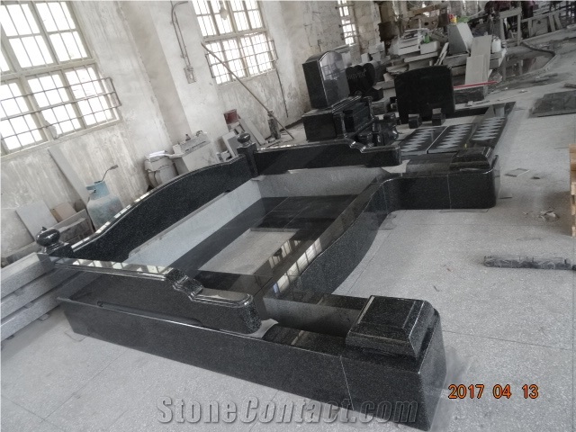 Granite Black,Vase Single Tombstone,European Family Double Art Design