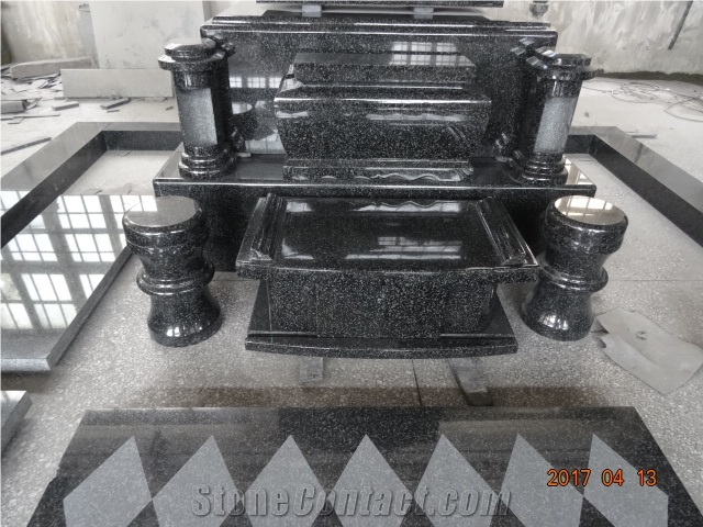 Granite Black,Vase Single Tombstone,European Family Double Art Design