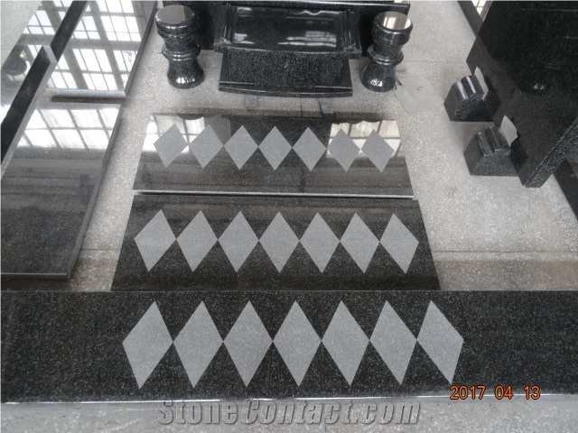 Granite Black,Vase Single Tombstone,European Family Double Art Design