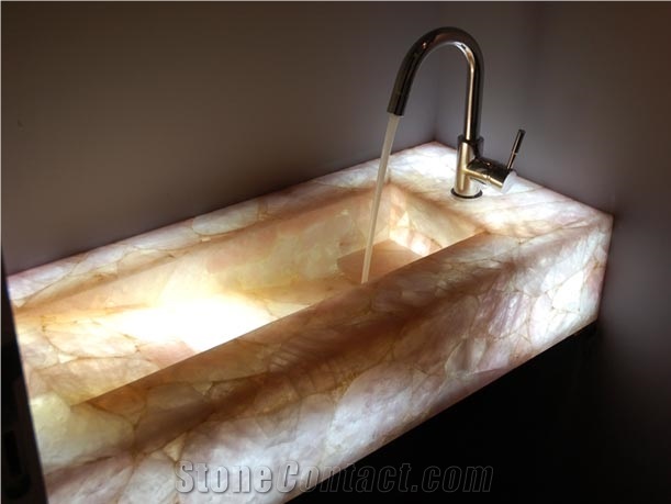 Pink Semiprecious Gem Stone Bathroom Vanity Sinks,Basin Tanslucent