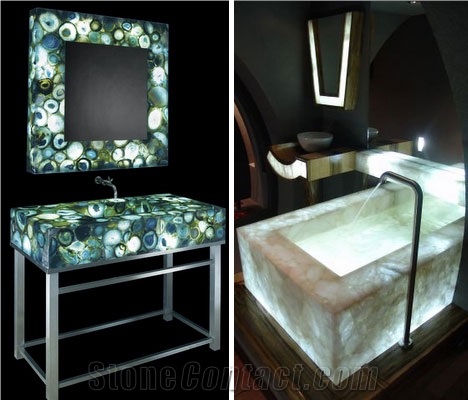 Pink Semiprecious Gem Stone Bathroom Vanity Sinks,Basin Tanslucent
