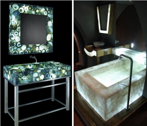 Pink Semiprecious Gem Stone Bathroom Vanity Sinks,Basin Tanslucent