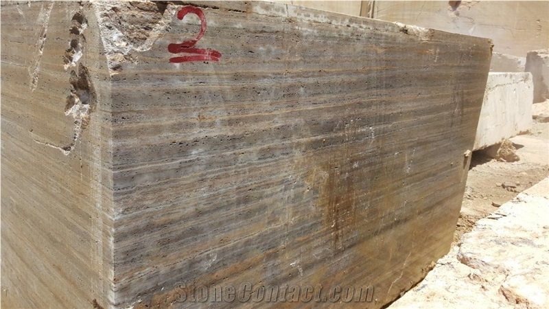 Dark Silver Travertine Block, Iran Grey Travertine