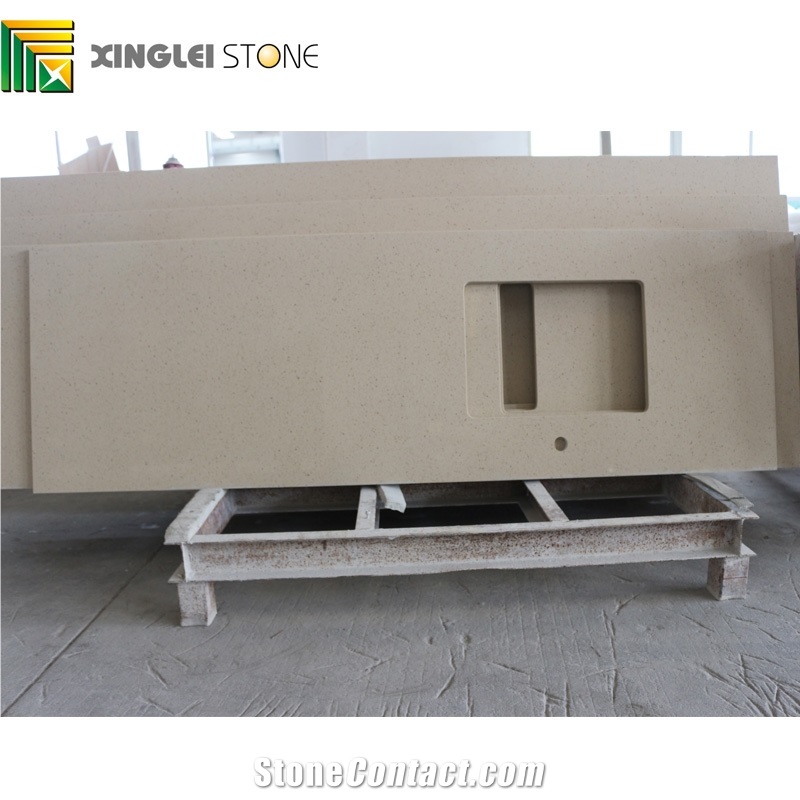 Crystal Particles Beige Quartz Kitchen Countertops,Island Tops,Worktop