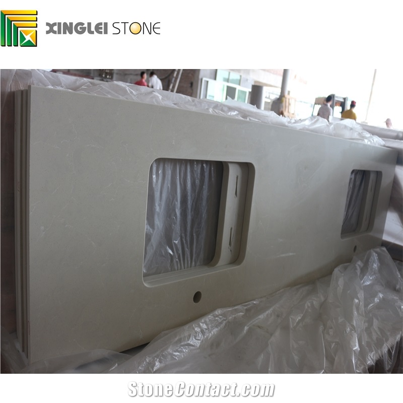 Crystal Particles Beige Quartz Kitchen Countertops,Island Tops,Worktop