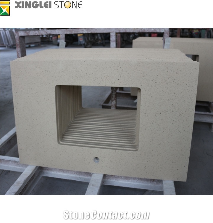 Crystal Particles Beige Quartz Kitchen Countertops,Island Tops,Worktop