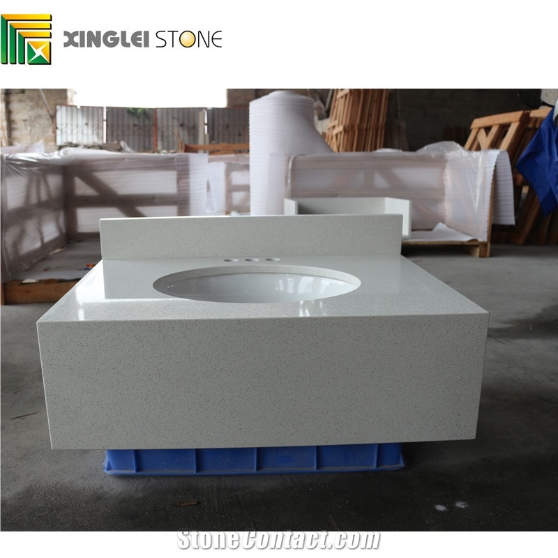 Crystal Particles White Quartz Bathroom Countertops,Bath Top