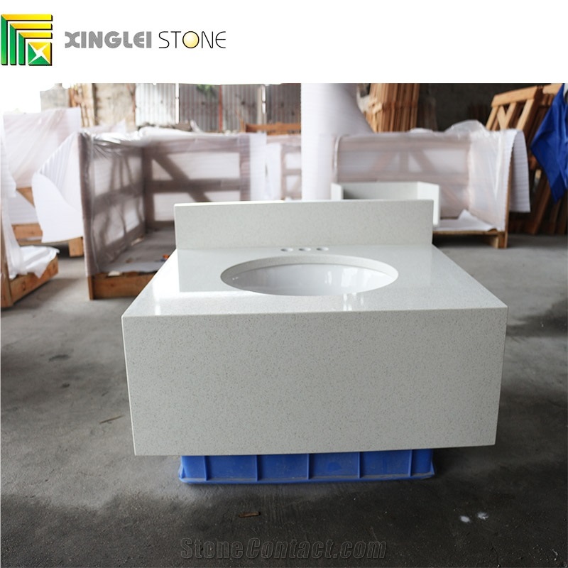 Crystal White Quartz Bath Tops/Vanities, White Quartz Bathroom Tops