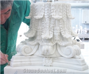 Marble Column Base, Top, Blanco Macael White Marble Column