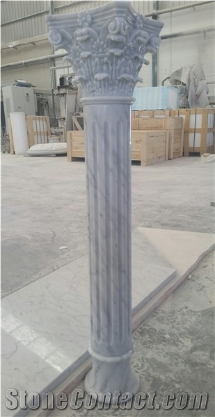 Marble Column Base, Top, Blanco Macael White Marble Column