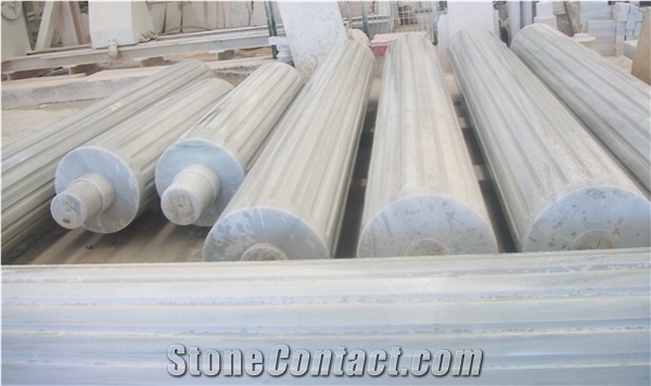 Marble Column Base, Top, Blanco Macael White Marble Column